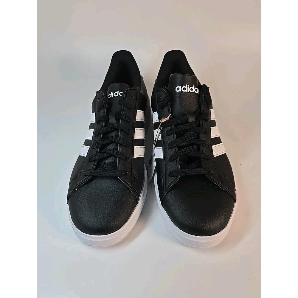 Adidas Mens Size 9.5 Grand Court 2.0 Shoes Black w/ White Stripes GW9195 Sneaker